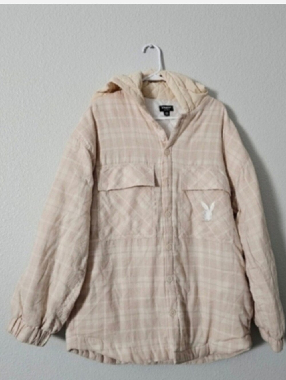 Playful Plaid Hooded Jacket in Light Pink - Women's Sz M